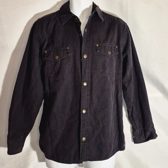 BASIC EDITIONS denim jacket, black, 100% Cotton, metal buttons, lined. size MED. - Picture 1 of 16